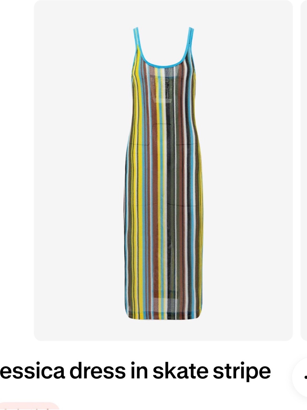 STAUD Multicolor Striped Midi Dress with Turquoise Trim